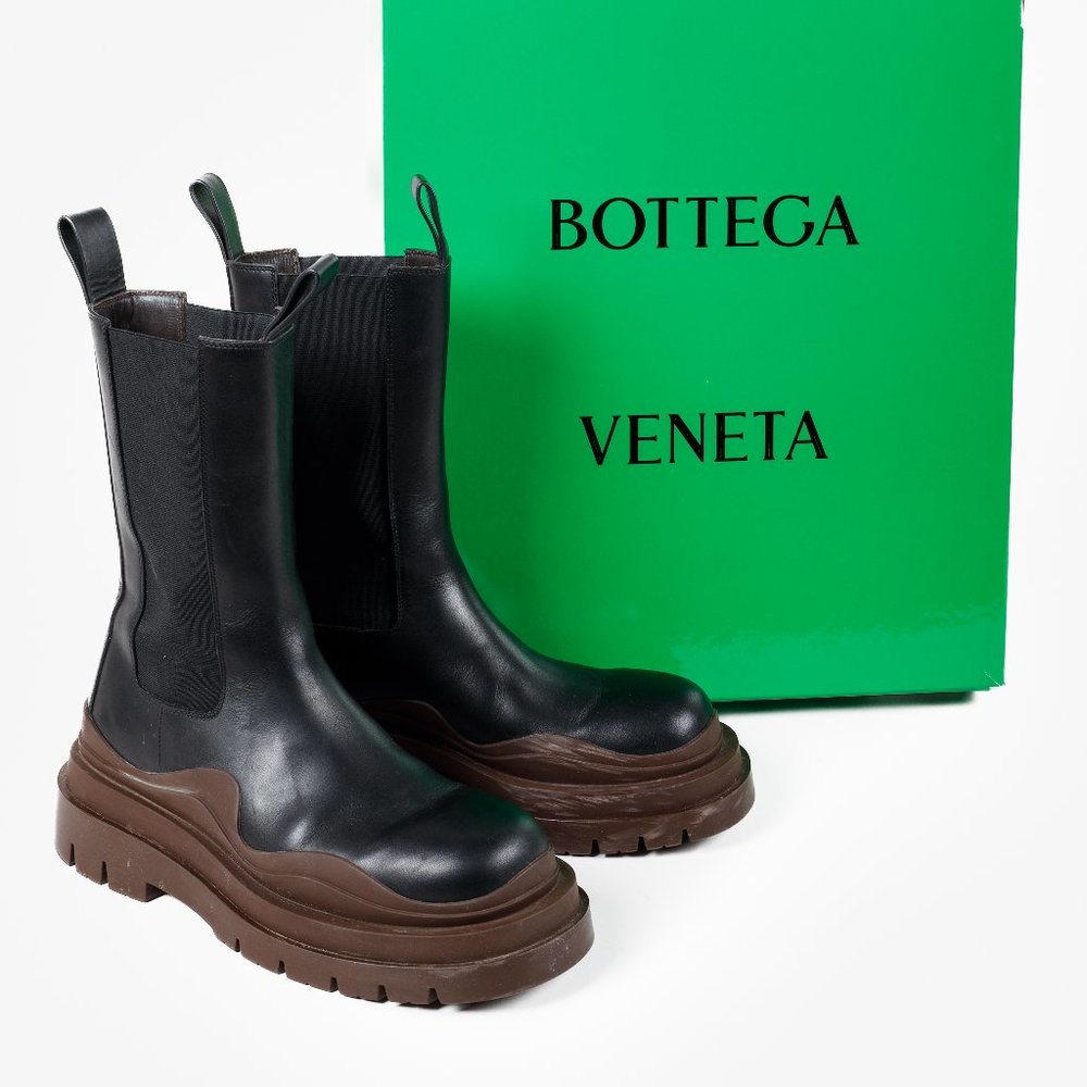 Bottega Veneta Black & Brown Tire Chelsea Boots